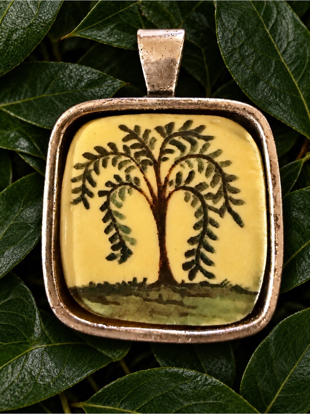 Silver Pendant with a Folk Art Tree